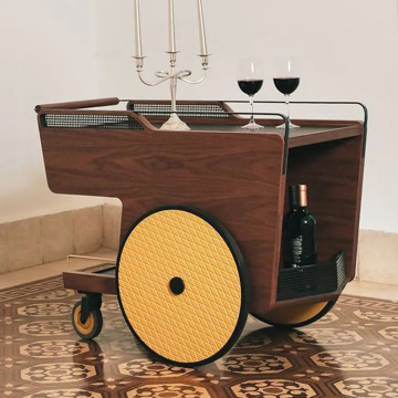 MOYI Customizable Iron & Wood Trolley: Premium Quality Metal Cart with Wheels for Hospitality Industry