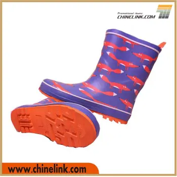 New design of rubber rain boot with fox printing OEM Manufacture