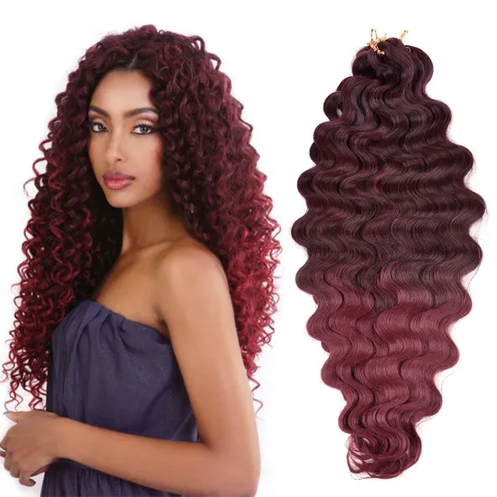 Ombre Red Long 28 inch Pre-feathered Hybrid Water Wave Braids 3x Body Ocean Wave For Bulk Braiding Synthetic Hair Extensions