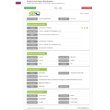 Datos aduaneros de importación de acetato de butilo-Rusia