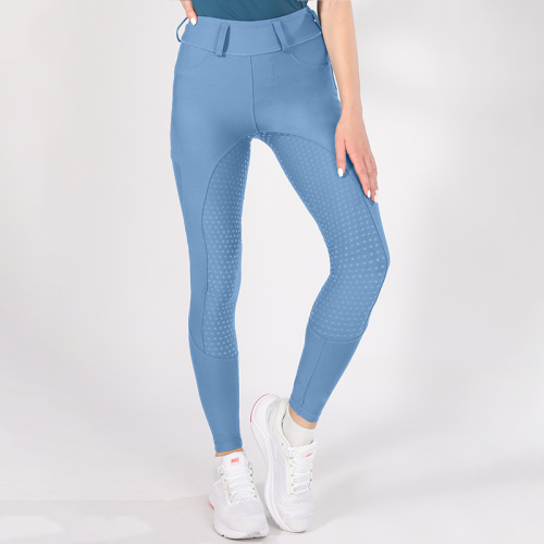 Light Blue Women Spandex Equestrian Breeches With Pocket