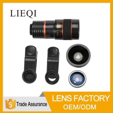 Fashionable universal clip 3 in 1 8x zoom camera telephoto lens wide angle+fisheye+macro phone lens