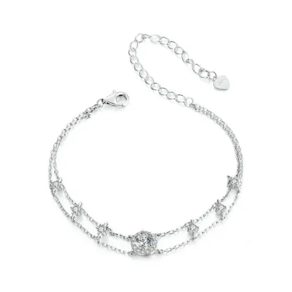 Double Moissanite Light Luxury Bracelet S925 Sterling Silver Platinum Plated Jewelry For Women