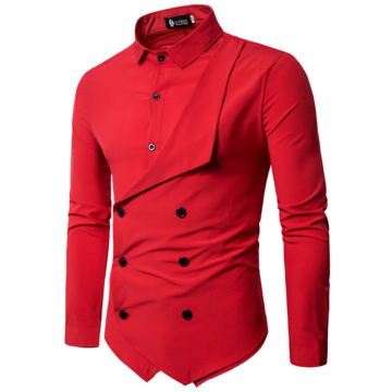 Red Solid Double Breasted Cotton Shirt for Men - Formal Wear for Office