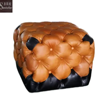 Wholesale High Quality Vintage Genuine Leather Tufted Ottoman