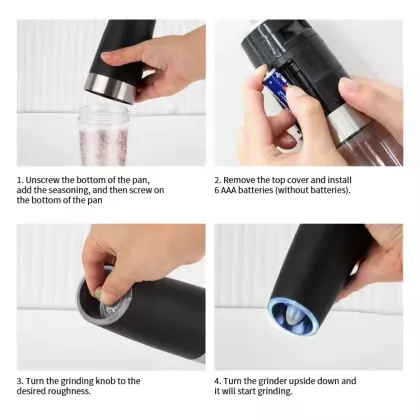 Gloway LED Salt & Pepper Shakers: Battery Operated, Adjustable, and Automatically Grind Peppercorns and Salt