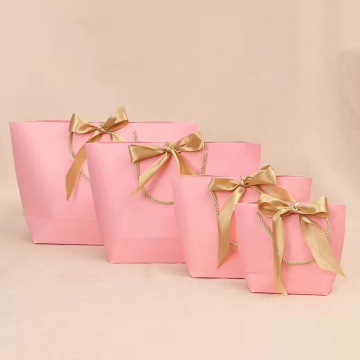 Beg Kertas Hadiah Berwarna-warni: Beg Tote Sendiri Pink dengan Logo Custom Bowknot