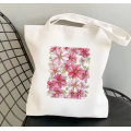 Flowers Cotton Canvas Tote Bag With Zipper