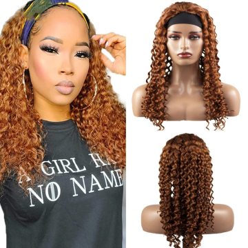 #30 Brown Curly Wigs Headbands Human Hair