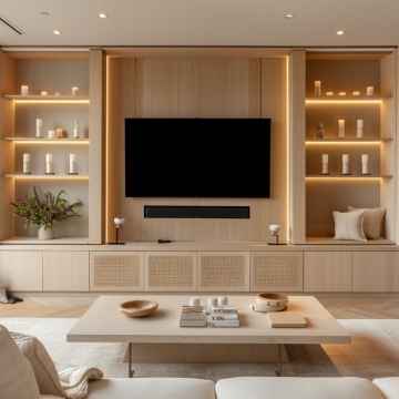 Support de télévision en bois moderne artisanal de haute qualité pour le salon