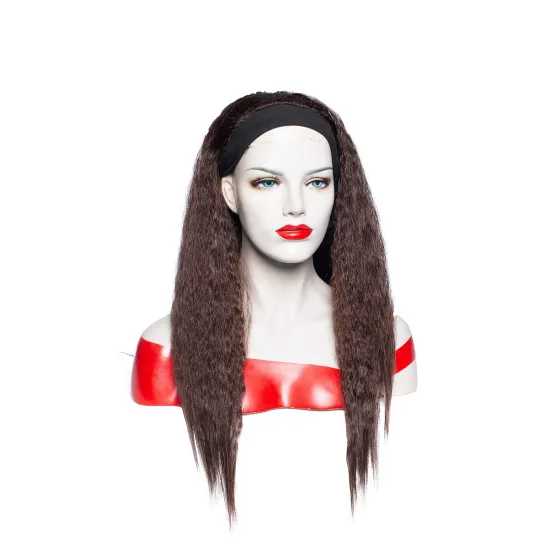 Wholesale Straight Headband Wig for Black Women Yaki Wig with Headband Black Kinky Curly None Lace Front Wigs for Daily Party