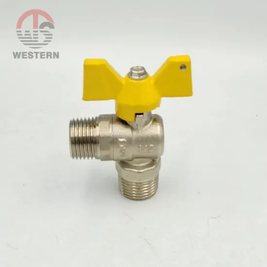 customized  male natural gas brass nozzle cock  90 degree angle elbow mini ball valve 1/2 angel