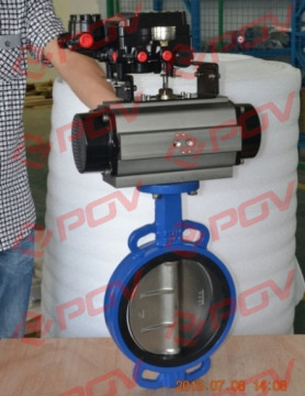 300lb single acting oil pneumatic wafer type soft seal butterfly valve