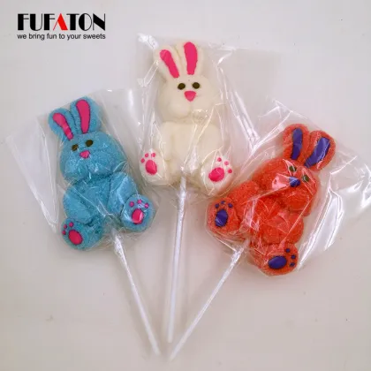 Hot sell handmade bunny rabbit shape marshmallow lollipops candy