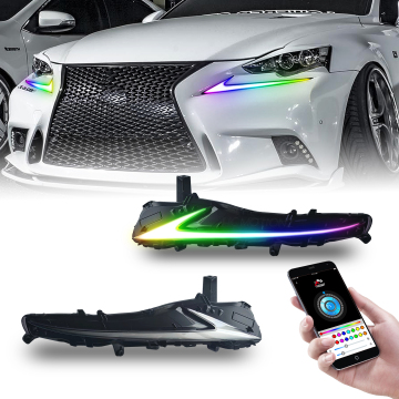 HCMOTIONZ RGB Day Running Lights 2013-2016 DRL Headlights For Lexus IS250 IS300 IS350 F LED Dazzle Sequential Turn Signal