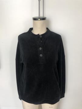 Round-neck corduroy button hoodie
