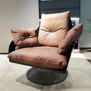 Rotatable metal base armchair Modern leather chair