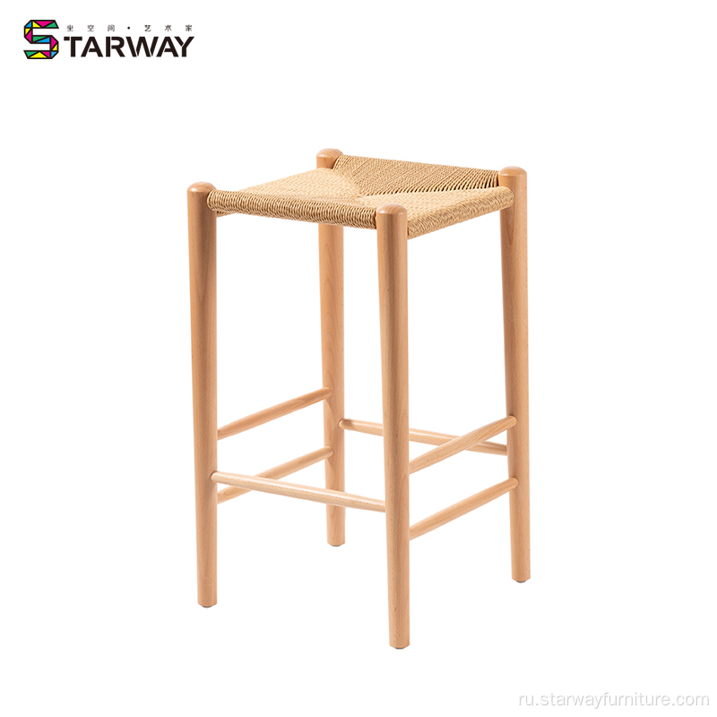 Новый стиль тканые верхние деревянные бар стул