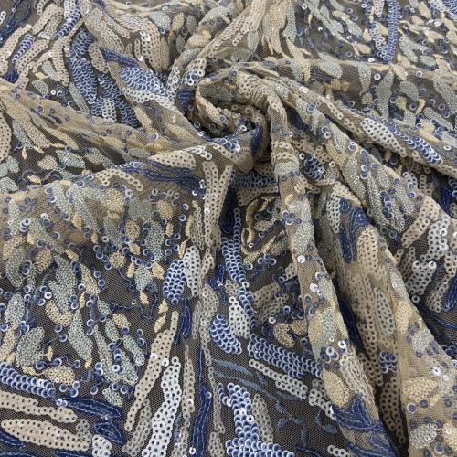 Blues Geometry Multicolor Sequin Embroidery Fabric
