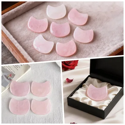 Gemstone 60MM Cat Head Gua Sha Board Natural Rose Quartz Facial Beauty Massager Crescent Moon Small Cat Crystal Gua Sha Board