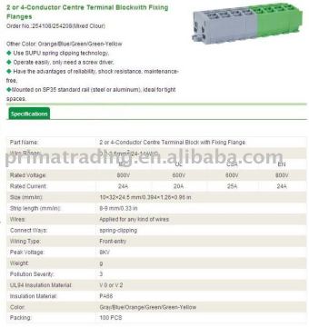 2 or 4 Conductor Centre Terminal Block with fixing flanges