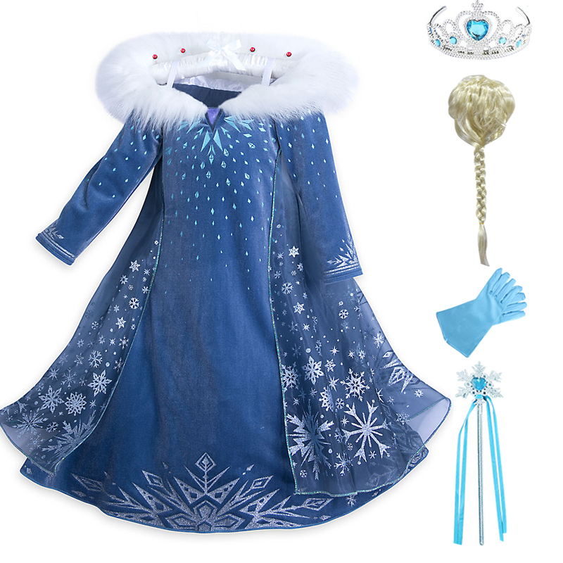 Baby Girls Dresses Princess Elsa Dress For Girls Anna Elsa 2 Costumes Cosplay Party Dress Hair Set Children Girls Clothing