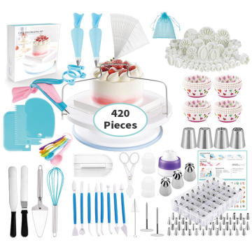 JHY 420PCS Rotating Turntable Cake Decorating Kit - Comprehensive Baking Set for Cake Tools