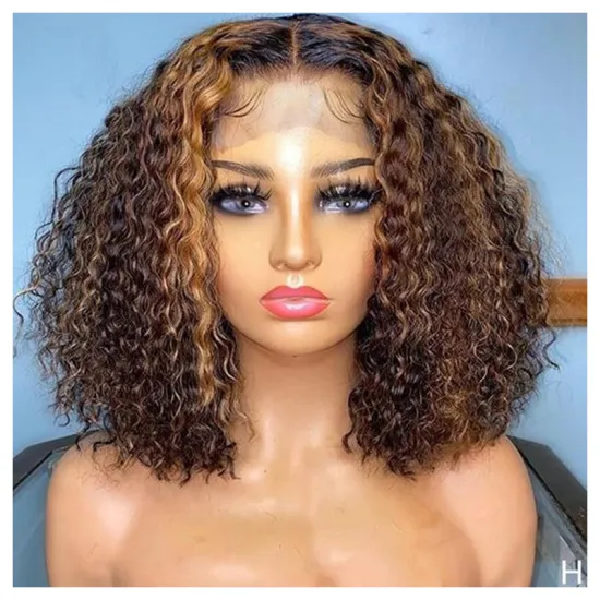 short curly wig 8- 32 inch peruvian full machine made 100% vendors pre plucked4/27 Piano Colored Highli curly human hair bob wig