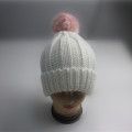 Venta al por mayor Pink Pompom Rib Knit Toque