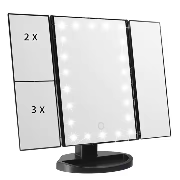Triple Foldable Smart USB Lighted Makeup Mirror With 1X 2X 3X Magnification