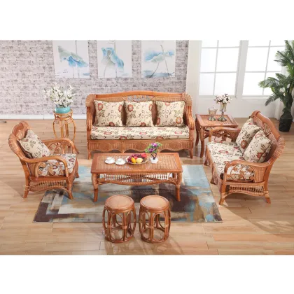 Rattan Wooden Living Room Furniture Sofa Set