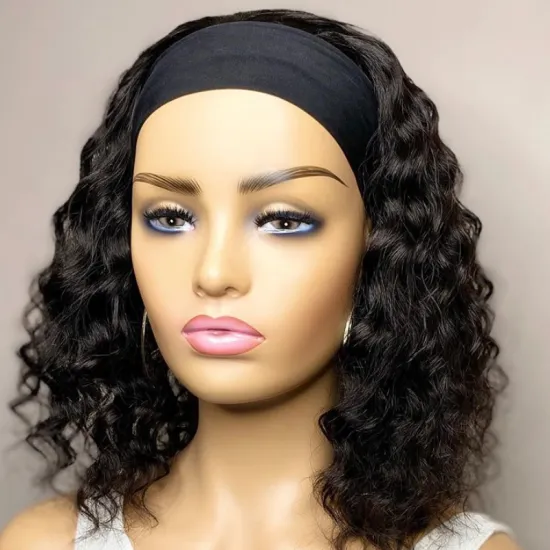 Wholesale Curly Headband Wig Short Bob Brazilian Remy Human Hair Wigs For Black Women Glueless Full Machine Made Headband Wig
