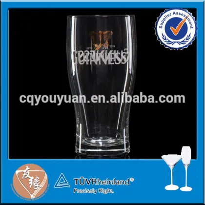 Stylish personalized thin beer glass with white decal