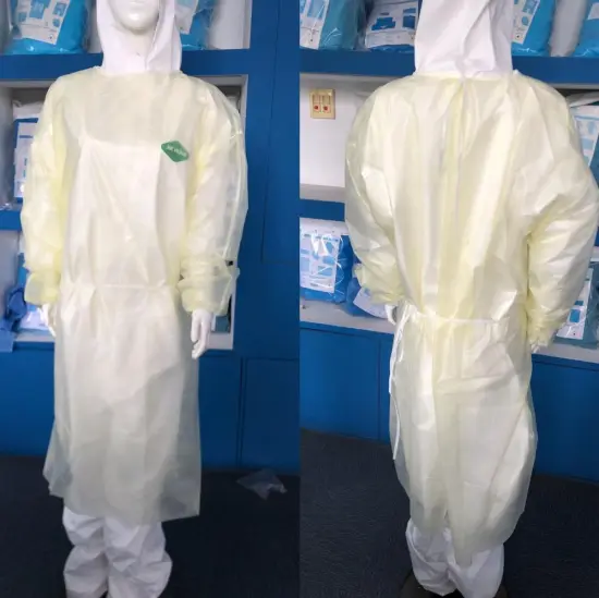 plastic white long sleeves surgical gown sterile