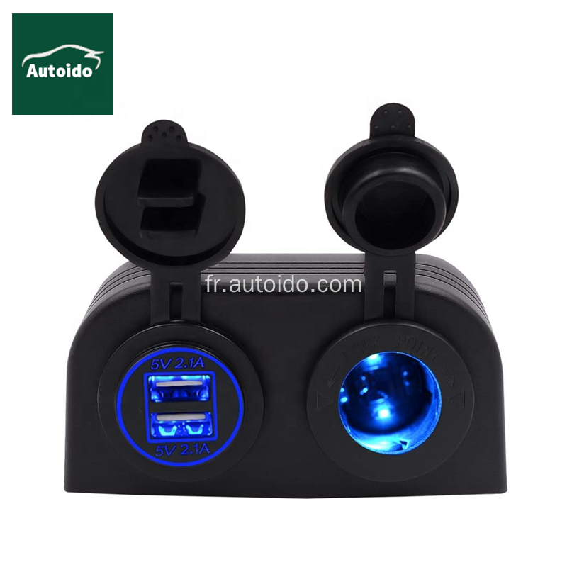 Panneau de type de tente à deux trous 4.2A Double chargeur USB + prise de cigarette 12V / 24V pour la voiture Motorcycle Boat Marine ATV RV