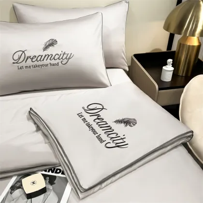 Machine-Washable Ice Silk Summer Cool Quilt Set with Embroidery