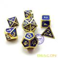 Bescon Deluxe Golden and Blue Enamel Solid Metal Polyhedral Role Playing RPG Game Dice Set (7 Die in Pack)