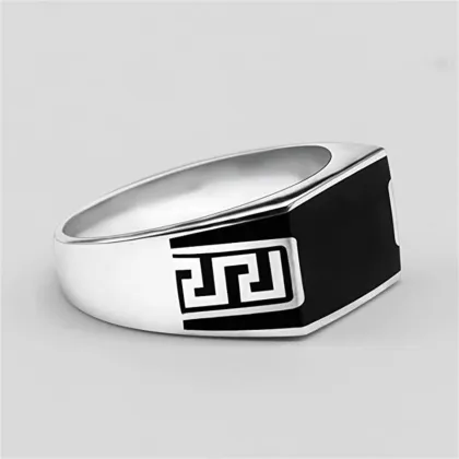 925 Sterling Silver Black Enamel Signet Ring for Men