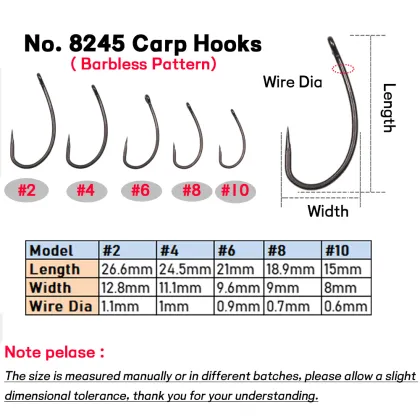 Wholesale Barbless Carp Fishing Hooks: Circle Curve Shank Carp Rigs Non-barb Fish Hooks Size 2# to 10#