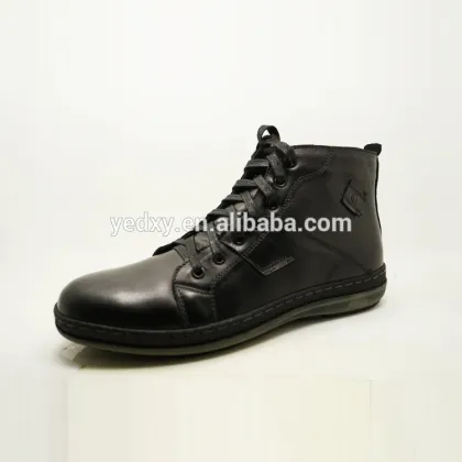 black safety functional genuine leather police shoes for men