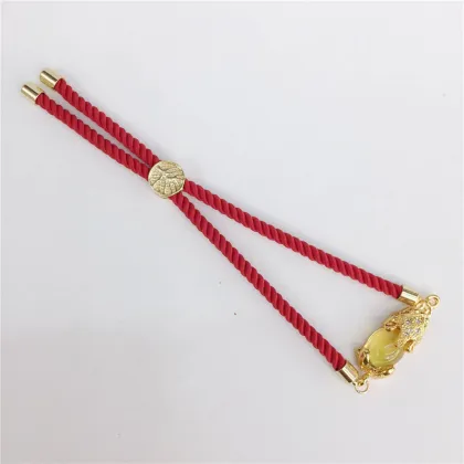 Vintage Style 18k Gold Plated Pixiu Bracelet with Real Gemstones: Red String, Purple, Green Jade, and Lucky Money Symbol for Feng Shui