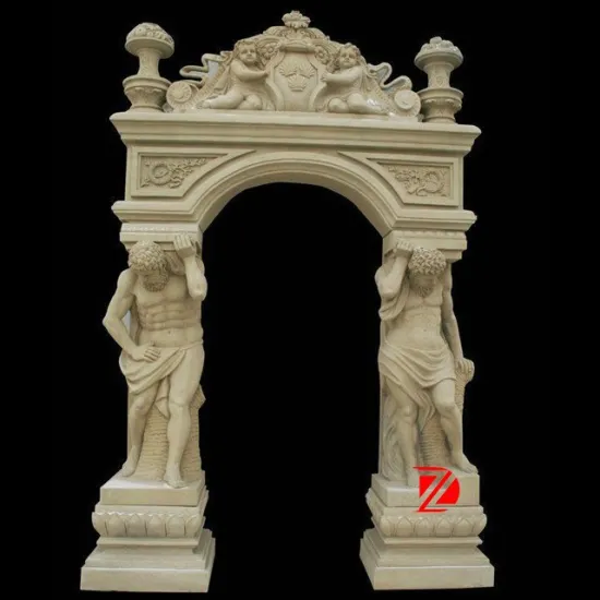marble door frame decoration with roman statue