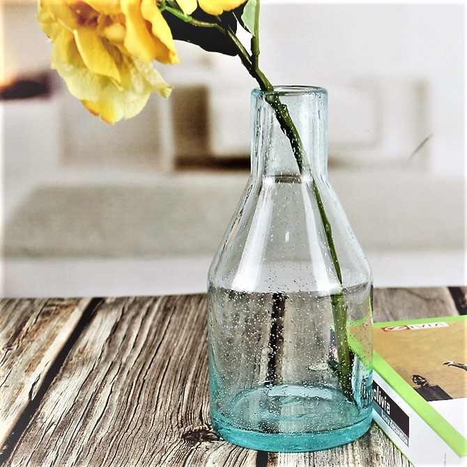 Recycled Green Bubble Flower Glass Vase