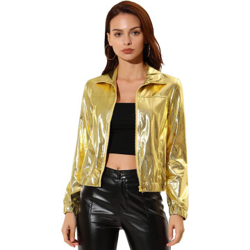 Fashion Gold glanzende streetwear damesjassen