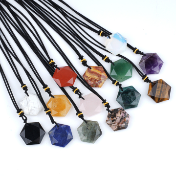 Natural Stone Star of David & Hexagram Necklace Adjustable Rope Unisex Hexagram Amulet for Protection,Balance Spiritual Energy