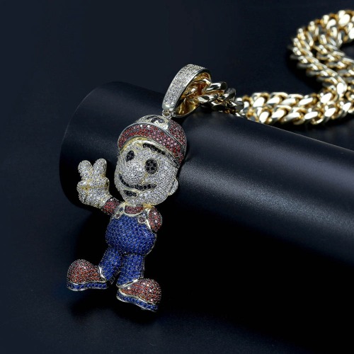 TOPGRILLZ Super Mario Pendant Necklace Men Iced Out CZ Chains Hip Hop/Punk Gold Silver Color Charms Necklace Jewelry Party Gifts