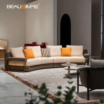 Italian Curved Genuine Leather Moore Sofa