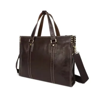 Black Men's Genuine Leather 14" Laptop Messenger Bag - Travel Shoulder Briefcase