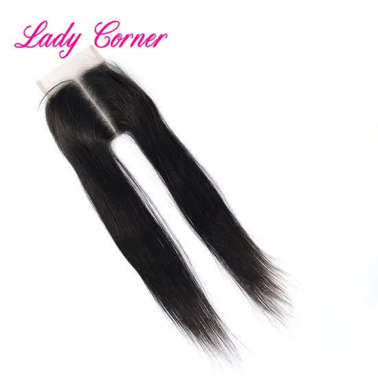Factory hair Top quality 4" middle pare line lace closure fringe,ear to ear closure,virgin brazilian straight closure