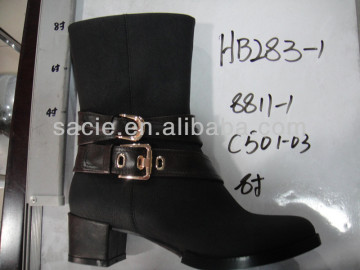 Ladies Women Middle Heel Winter Boot Two Buckles Deco